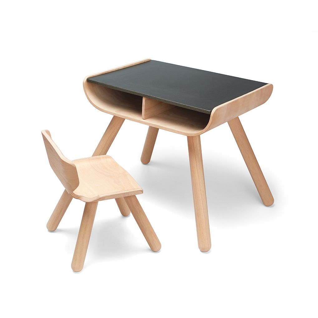 PlanToys Kids Wooden Table and Chair Set – Black