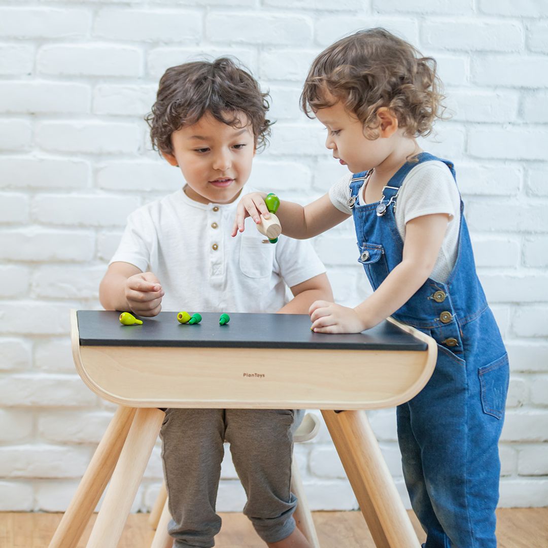 PlanToys Kids Wooden Table and Chair Set – Black