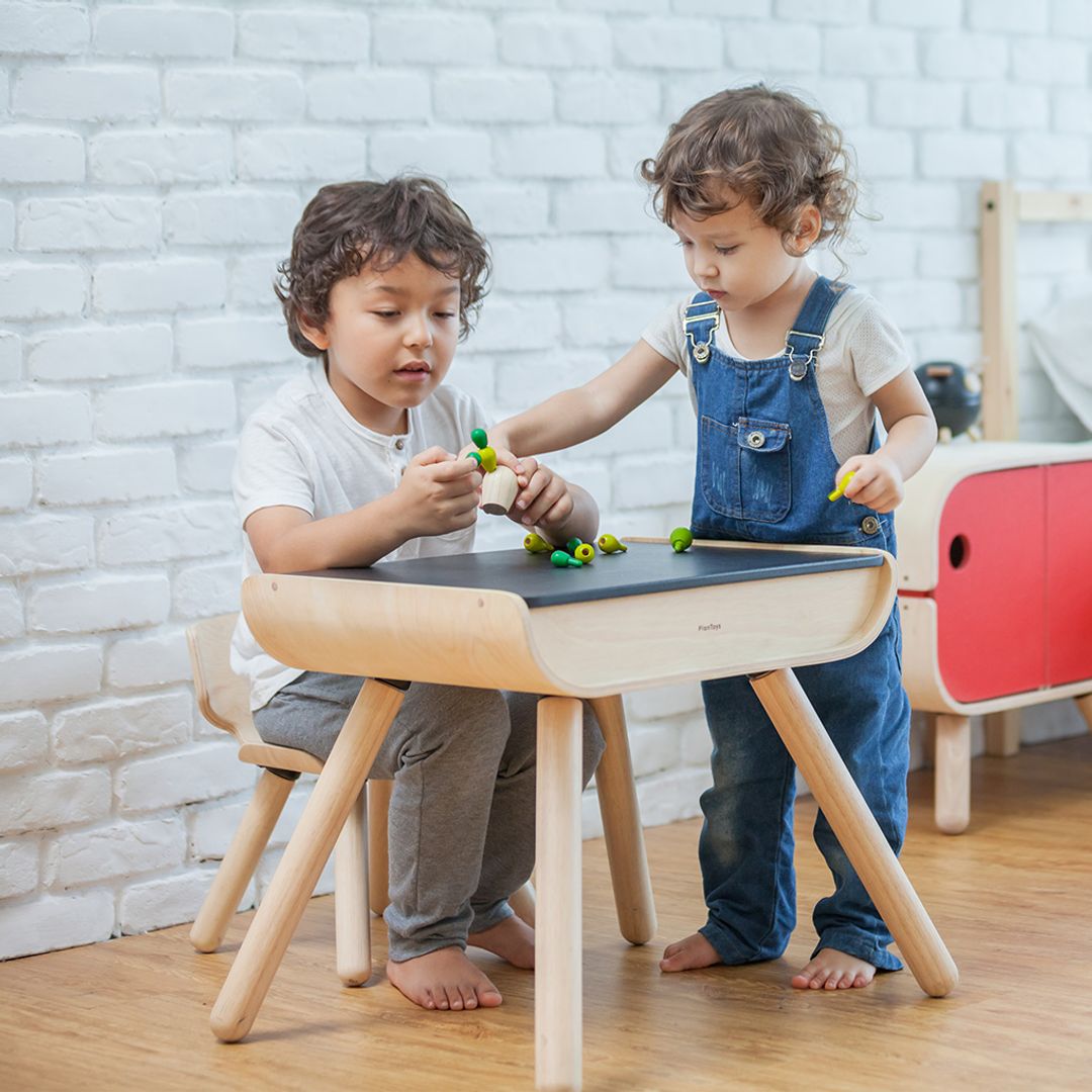 PlanToys Kids Wooden Table and Chair Set – Black