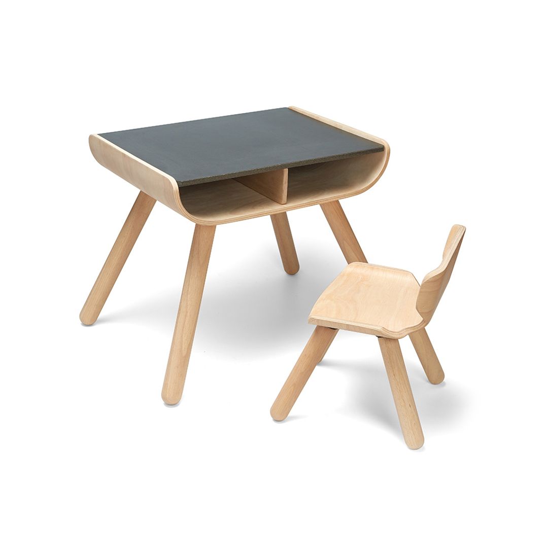 PlanToys Kids Wooden Table and Chair Set – Black
