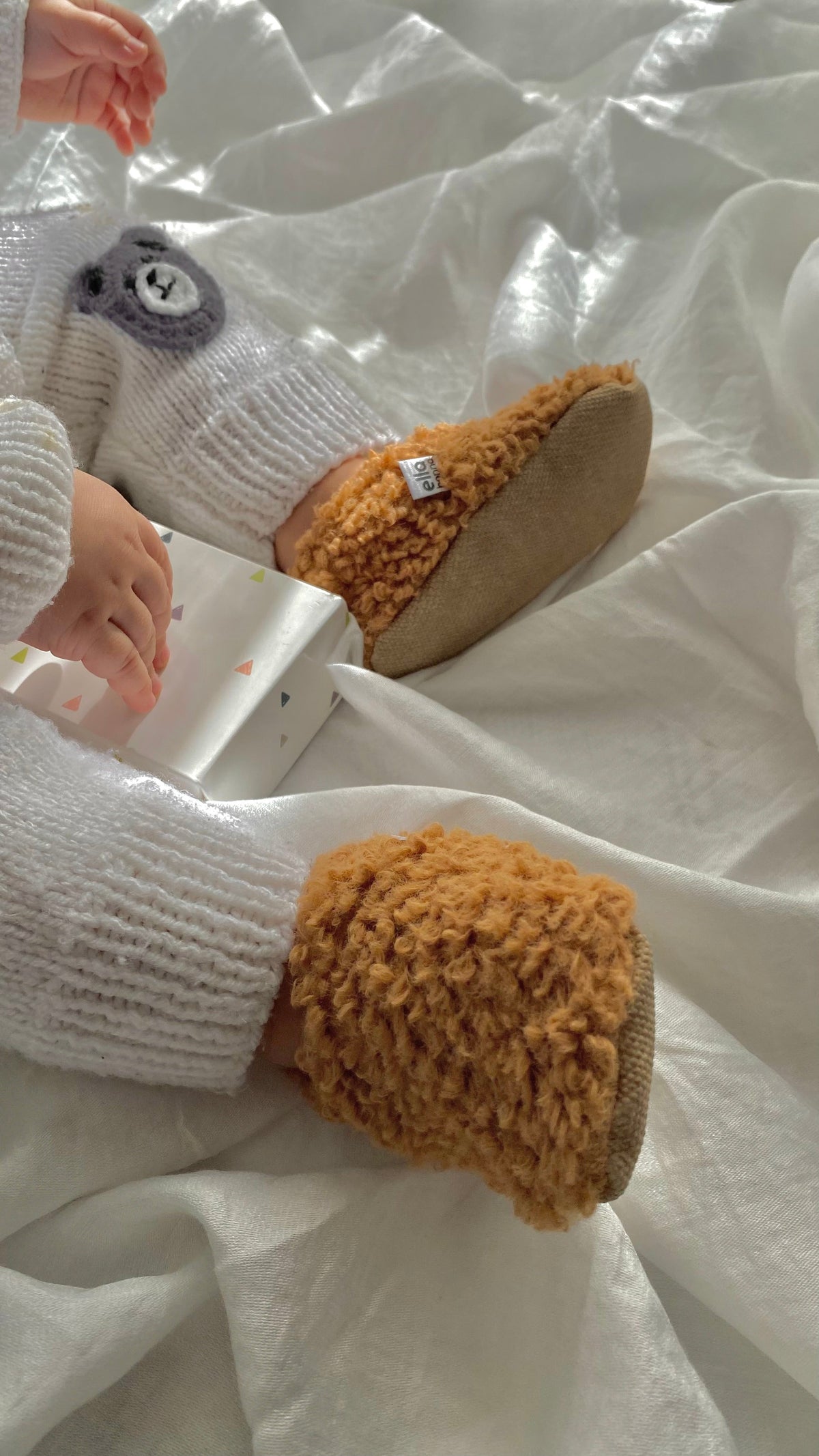 Teddy Baby Booties House Slippers, Non-Slip Sole, Organic Cotton Lining, Home Nursery Shoes Taba - The Baby Penguin