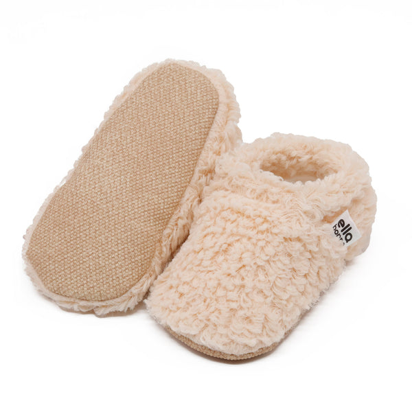 Teddy Baby Booties House Slippers, Non-Slip Sole, Organic Cotton Lining, Home Nursery Shoes, Beige - The Baby Penguin
