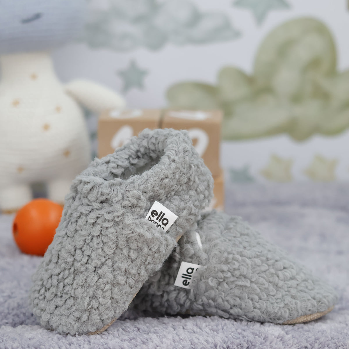 Tedy Baby Booties House Slippers, Non-Slip Sole, Organic Cotton Lining, Home Nursery Shoes Gray - The Baby Penguin