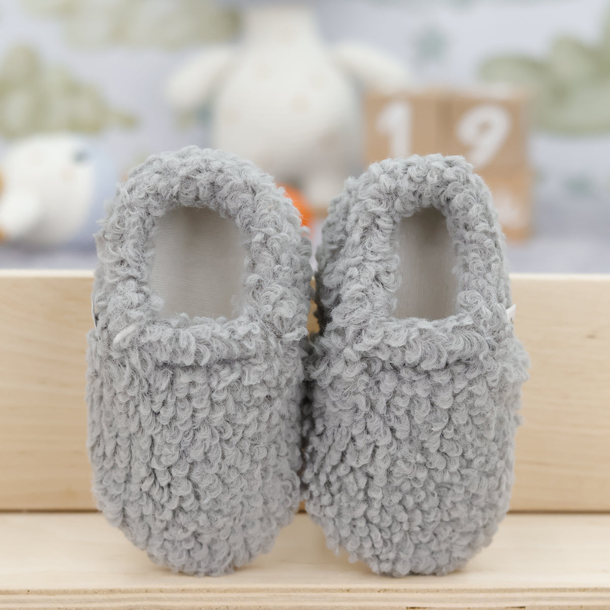 Tedy Baby Booties House Slippers, Non-Slip Sole, Organic Cotton Lining, Home Nursery Shoes Gray - The Baby Penguin