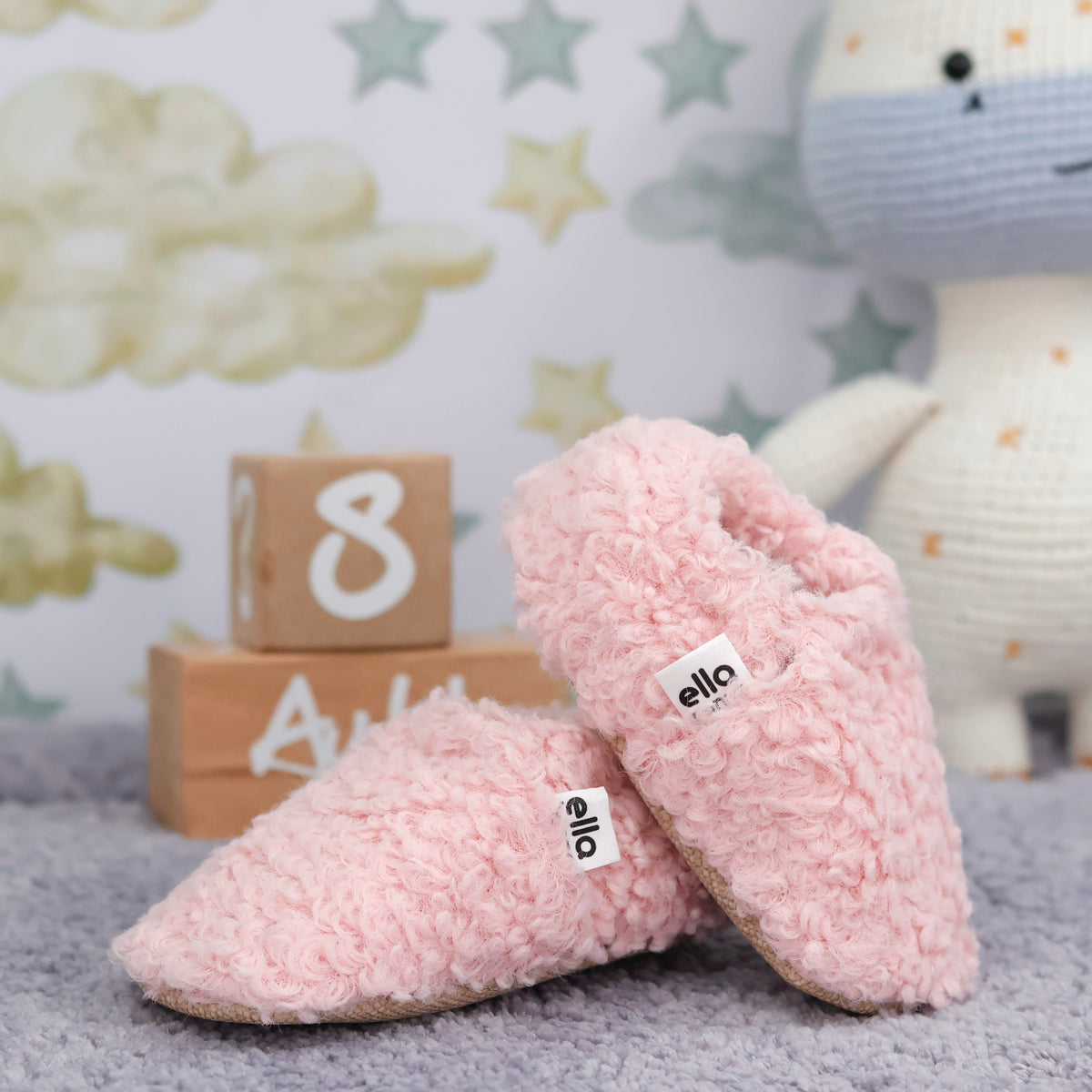 Tedy Baby Booties House Slippers, Non-Slip Sole, Organic Cotton Lining, Home Nursery Shoes Pink - The Baby Penguin