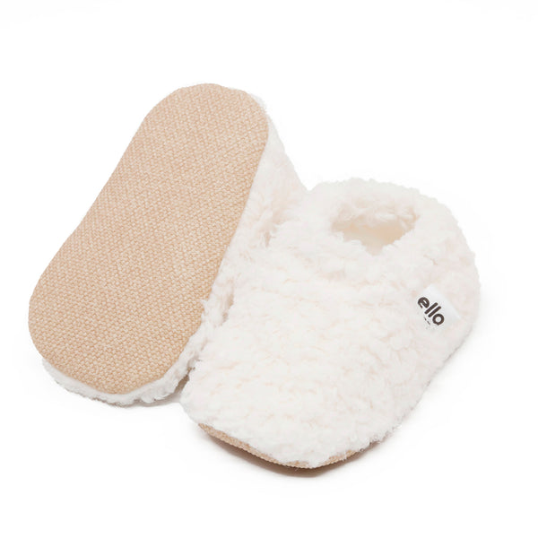 Tedy Baby Booties House Slippers, Non-Slip Sole, Organic Cotton Lining, Home Nursery Shoes White - The Baby Penguin