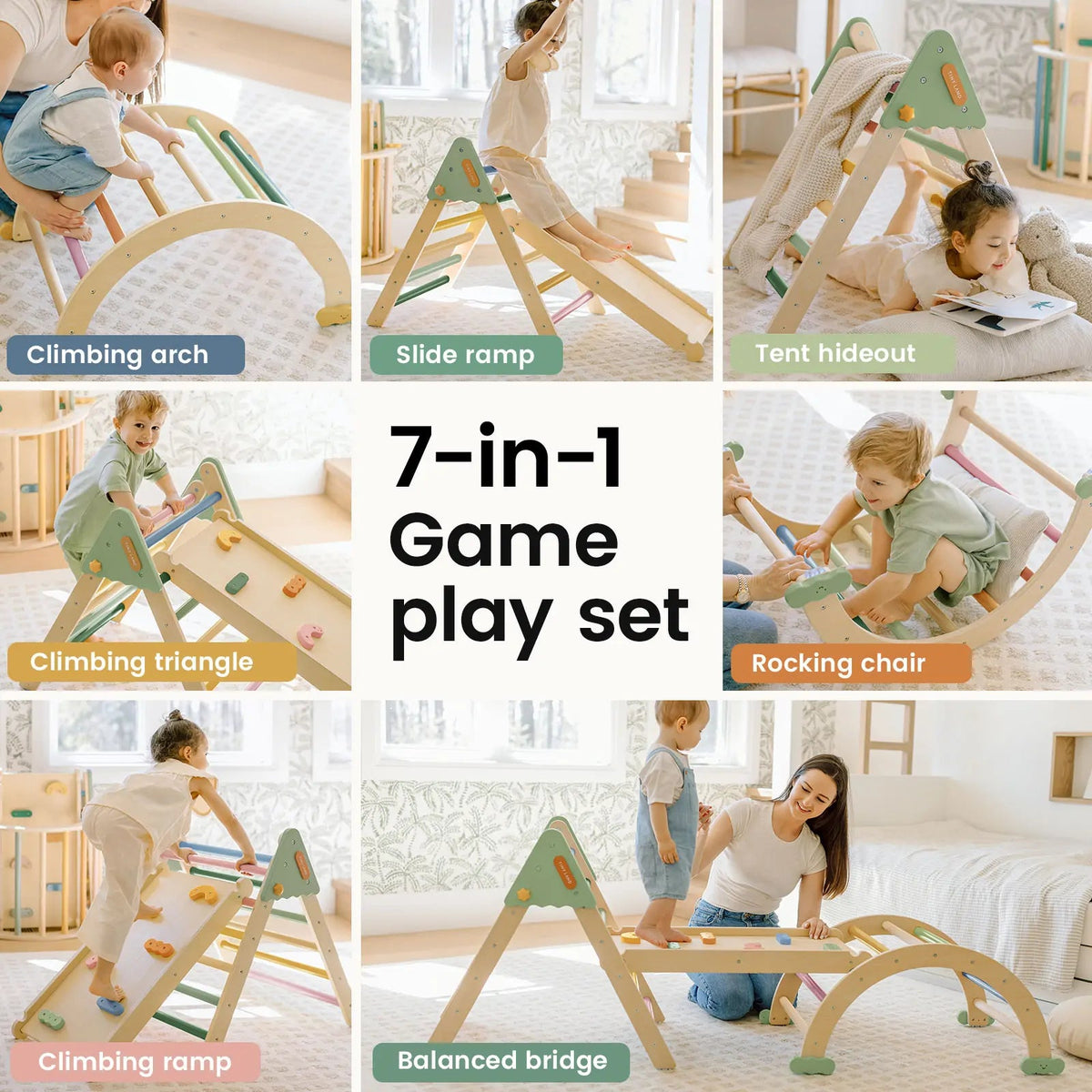 Tiny Land® 7-in-1 Morandi Pikler Triangle Set - The Baby Penguin
