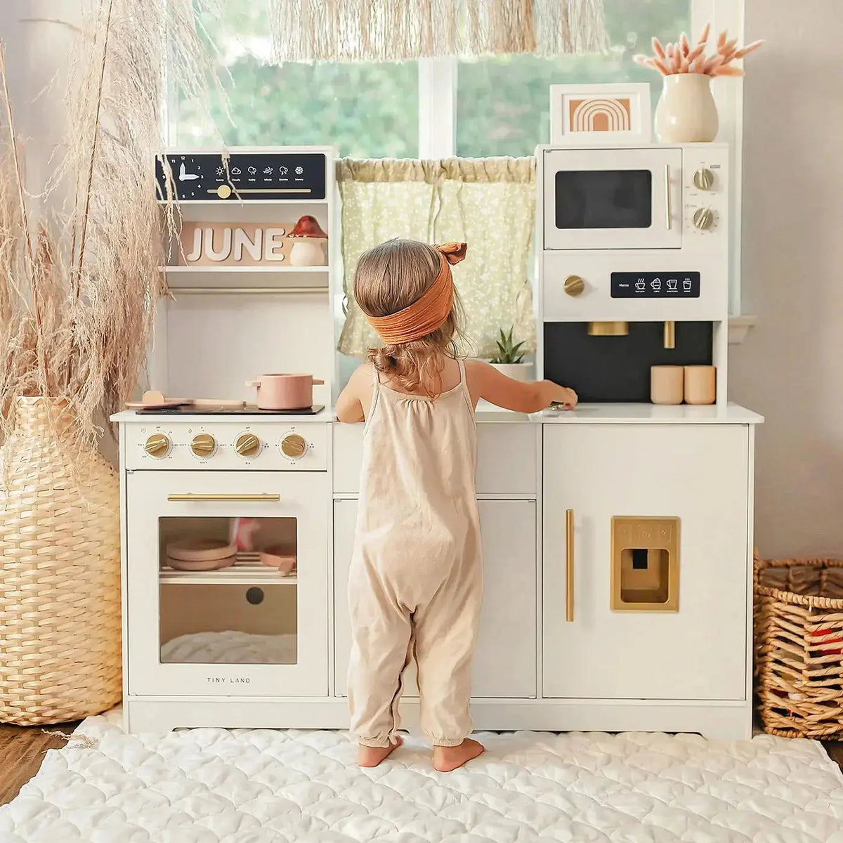 Tiny Land® Iconic Wooden Play Kitchen – Cream Pretend Cooking Set for Kids | Toy | The Baby Penguin