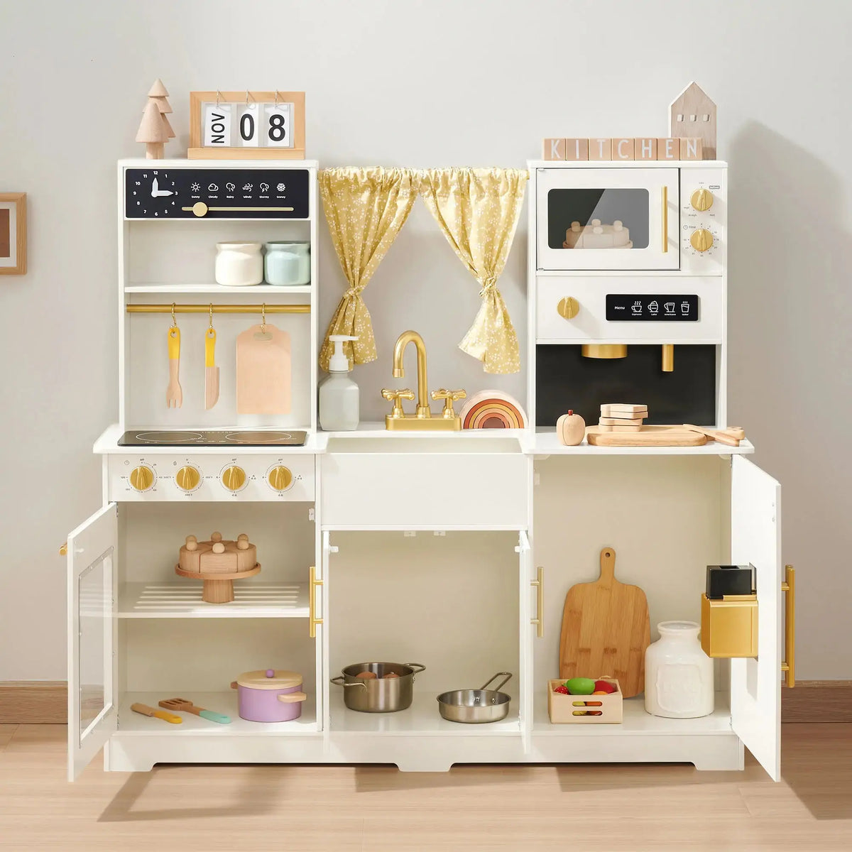 Tiny Land® Iconic Wooden Play Kitchen – Cream Pretend Cooking Set for Kids | Toy | The Baby Penguin