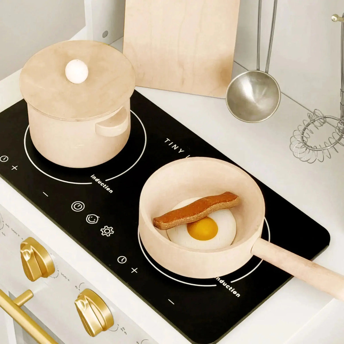 Tiny Land® Iconic Wooden Play Kitchen – Cream Pretend Cooking Set for Kids | Toy | The Baby Penguin