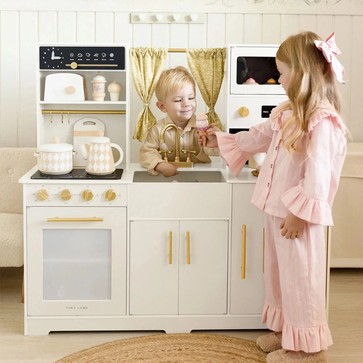 Tiny Land® Iconic Wooden Play Kitchen – Cream Pretend Cooking Set for Kids | Toy | The Baby Penguin