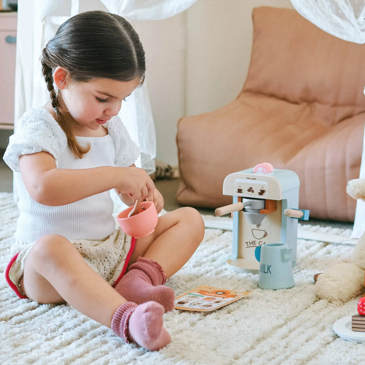 Tiny Land® Play Kitchen Accessories – Children’s Coffee Maker: Wooden Kids Play Coffee Maker Set | Toy Cookware | The Baby Penguin