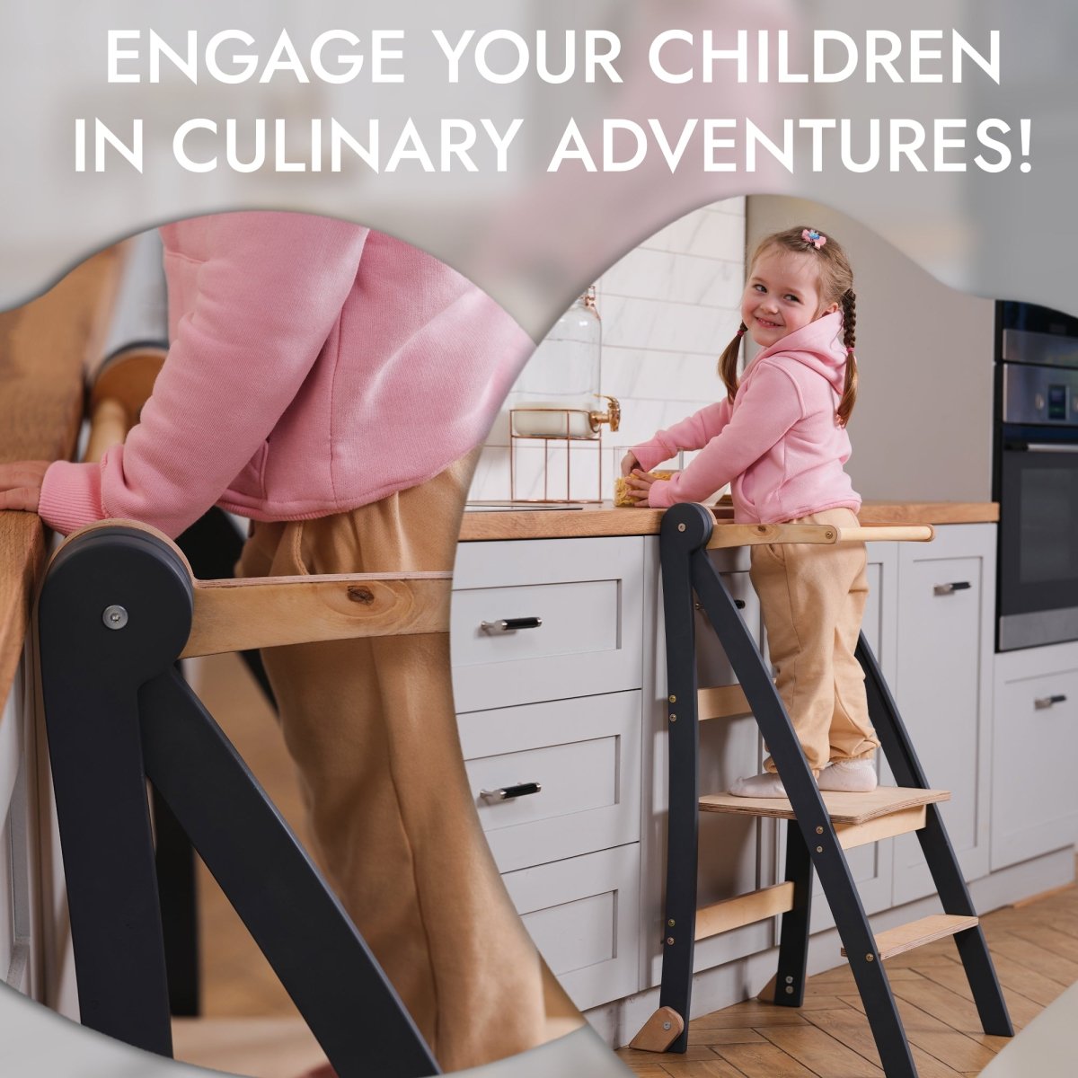 Toddler Learning Tower: Step stool for Kids - Graphite - The Baby Penguin