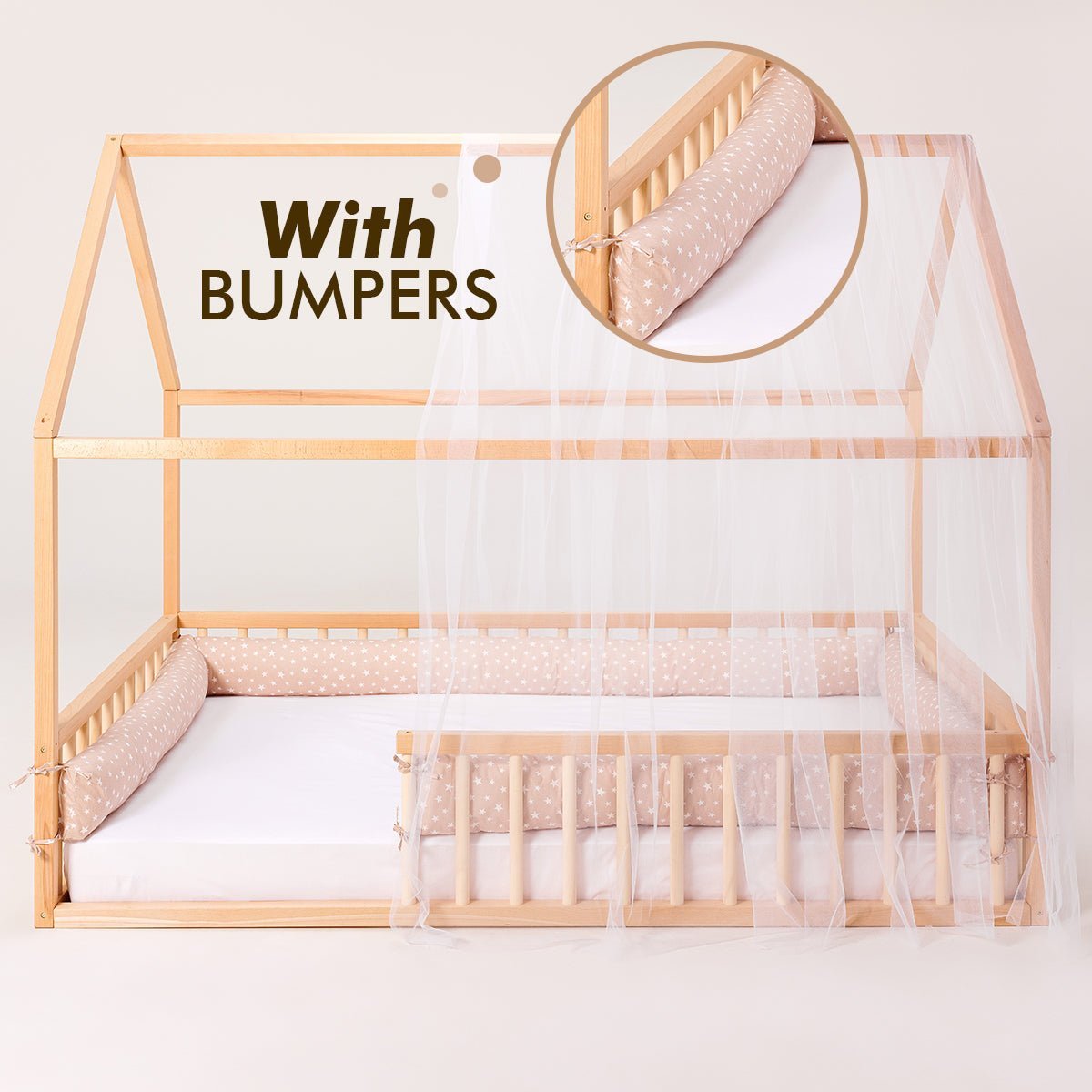 Twin Size Montessori House Bed for Kids with Fence - The Baby Penguin