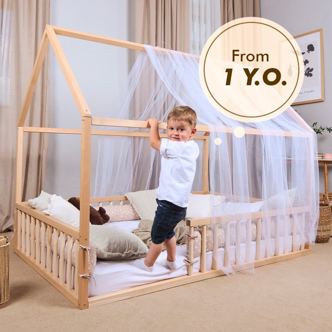 Twin Size Montessori House Bed for Kids with Fence - The Baby Penguin