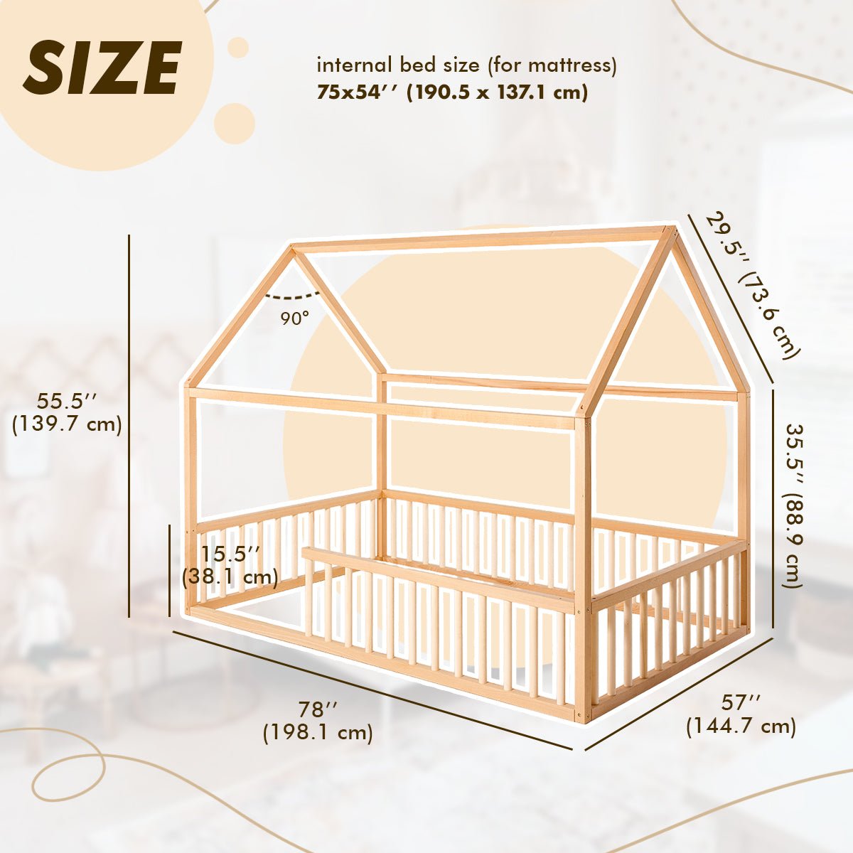 Twin Size Montessori House Bed for Kids with Fence - The Baby Penguin