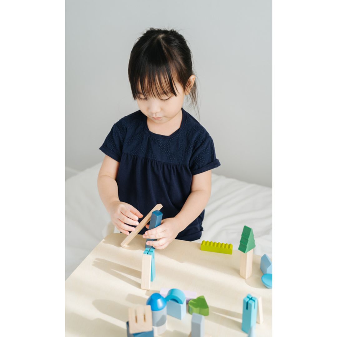 PlanToys Urban City Wooden Building Blocks, 45 Pieces
