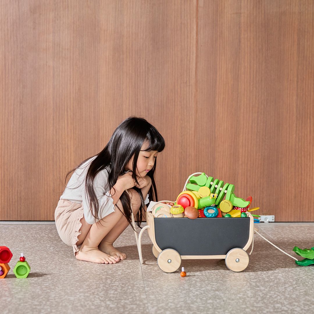 PlanToys Wooden Pull Wagon – Black