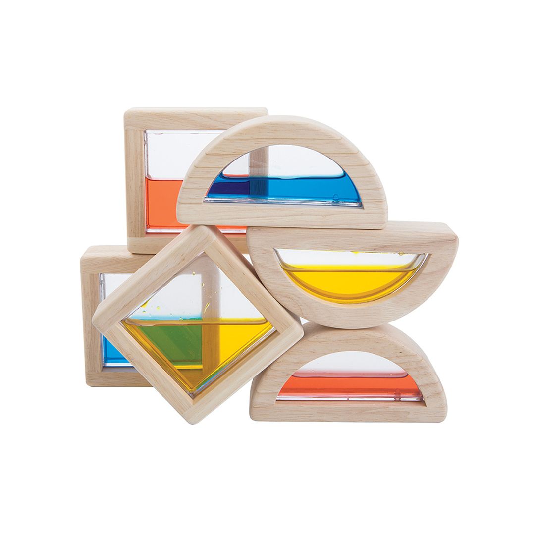 PlanToys Water-Filled Wooden Sensory Blocks, 6 Pieces