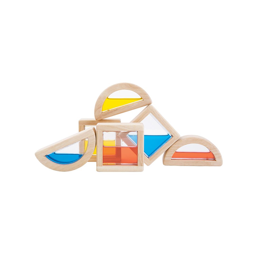 PlanToys Water-Filled Wooden Sensory Blocks, 6 Pieces