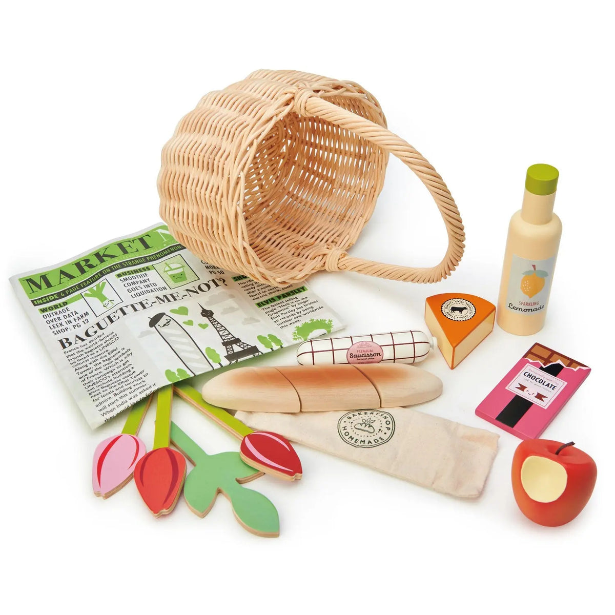 Tender Leaf Wicker Shopping Basket with Pretend Food