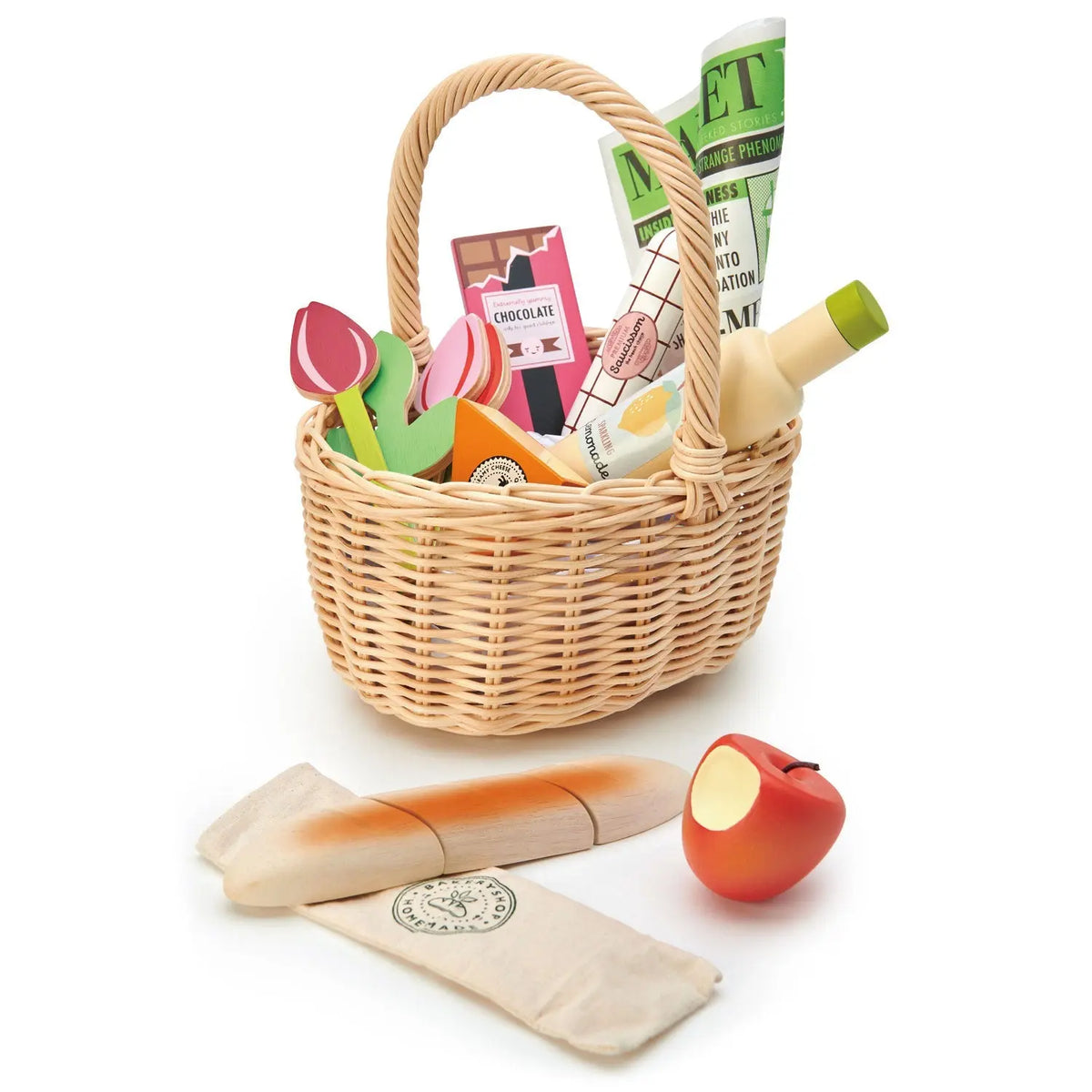 Tender Leaf Wicker Shopping Basket with Pretend Food