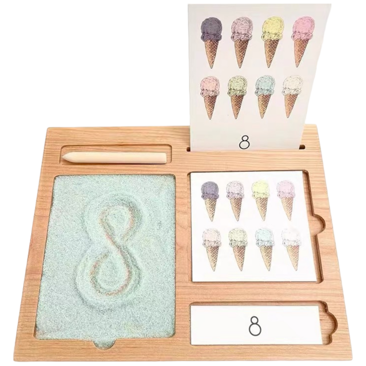3-Part Wooden Sand & Activity Tray with Pen – product image 2