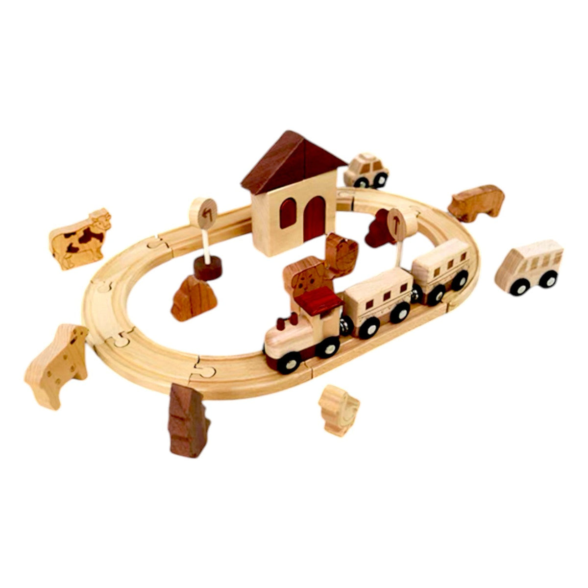 32-Piece Natural Wood Farm Train Set by Green Elephant Home and Toys – alternate view 3