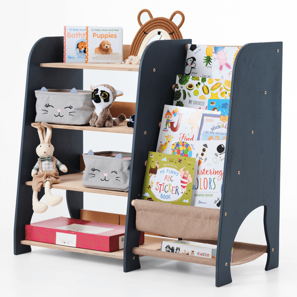 Wooden Montessori Shelves for Toddler 2in1: Bookshelf & Toy Shelving - The Baby Penguin