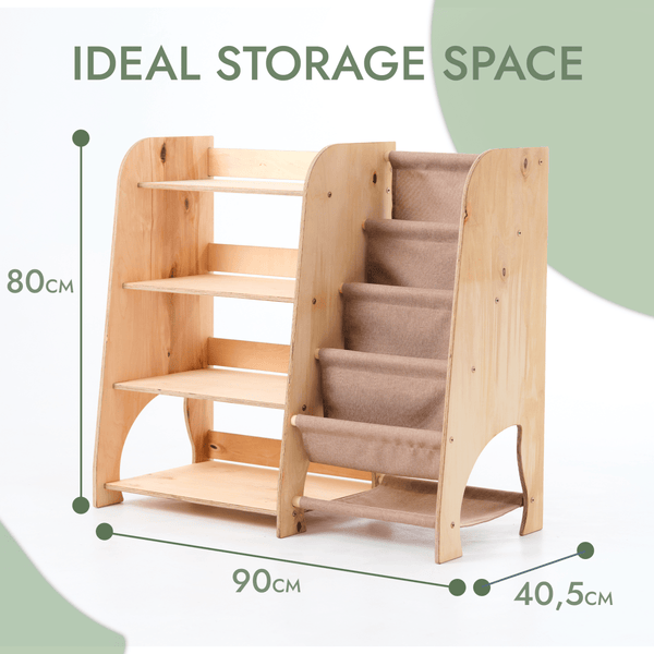 Wooden Montessori Shelves for Toddler 2in1: Bookshelf & Toy Shelving - The Baby Penguin