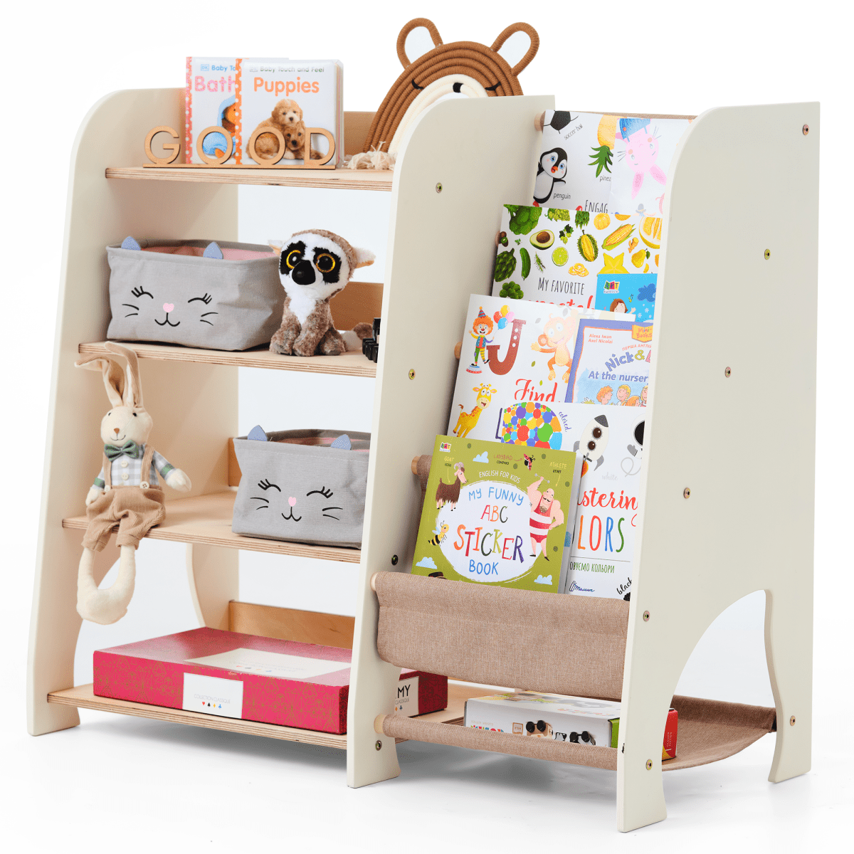 Wooden Montessori Shelves for Toddler 2in1: Bookshelf & Toy Shelving - The Baby Penguin