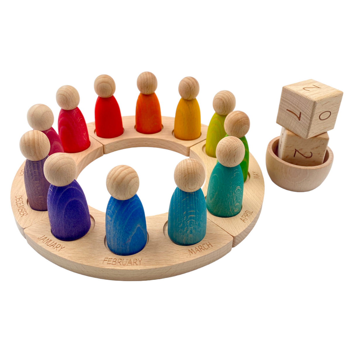 Wooden Perpetual Calendar with 12 Rainbow Peg Figures – view 5