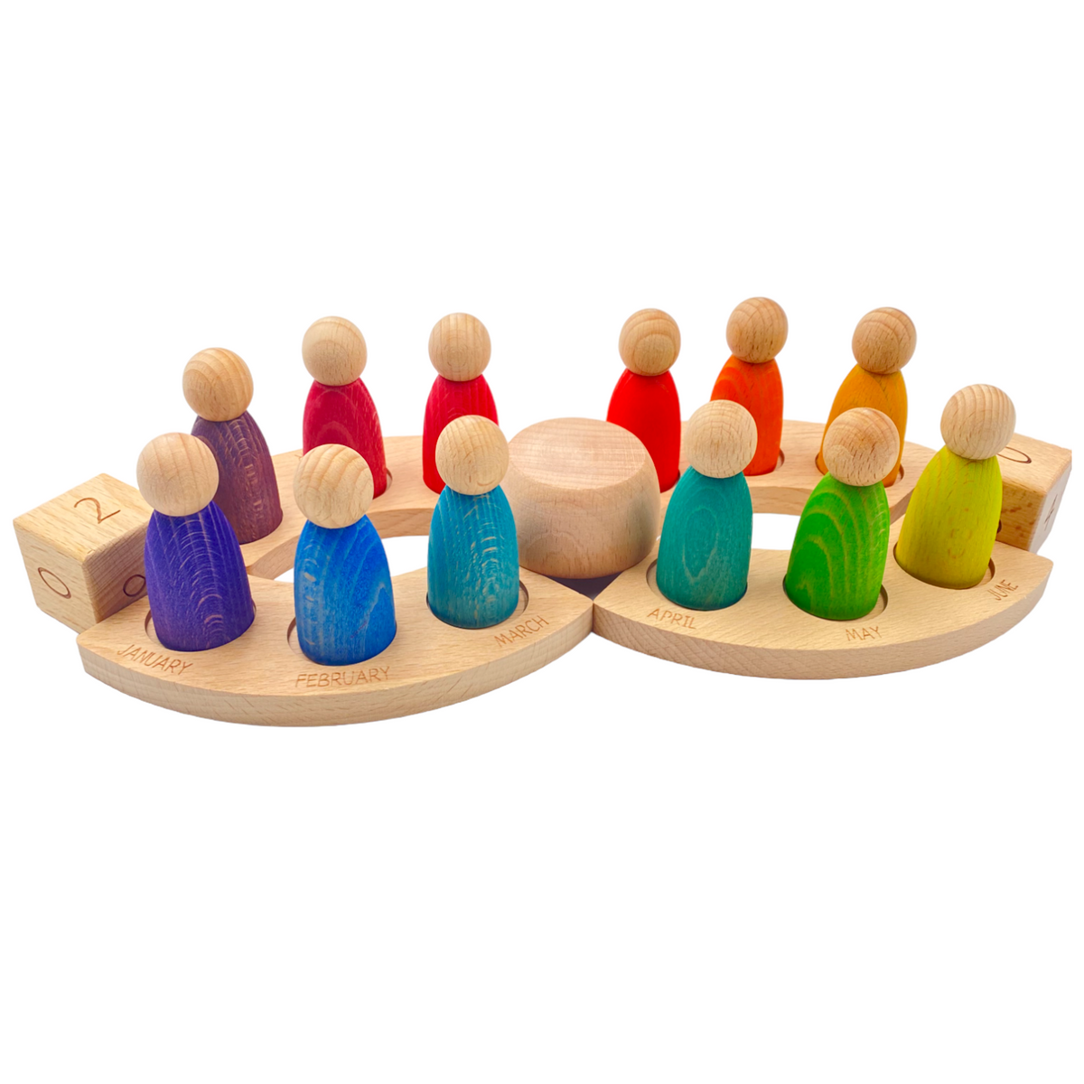 Wooden Perpetual Calendar with 12 Rainbow Peg Figures – view 7