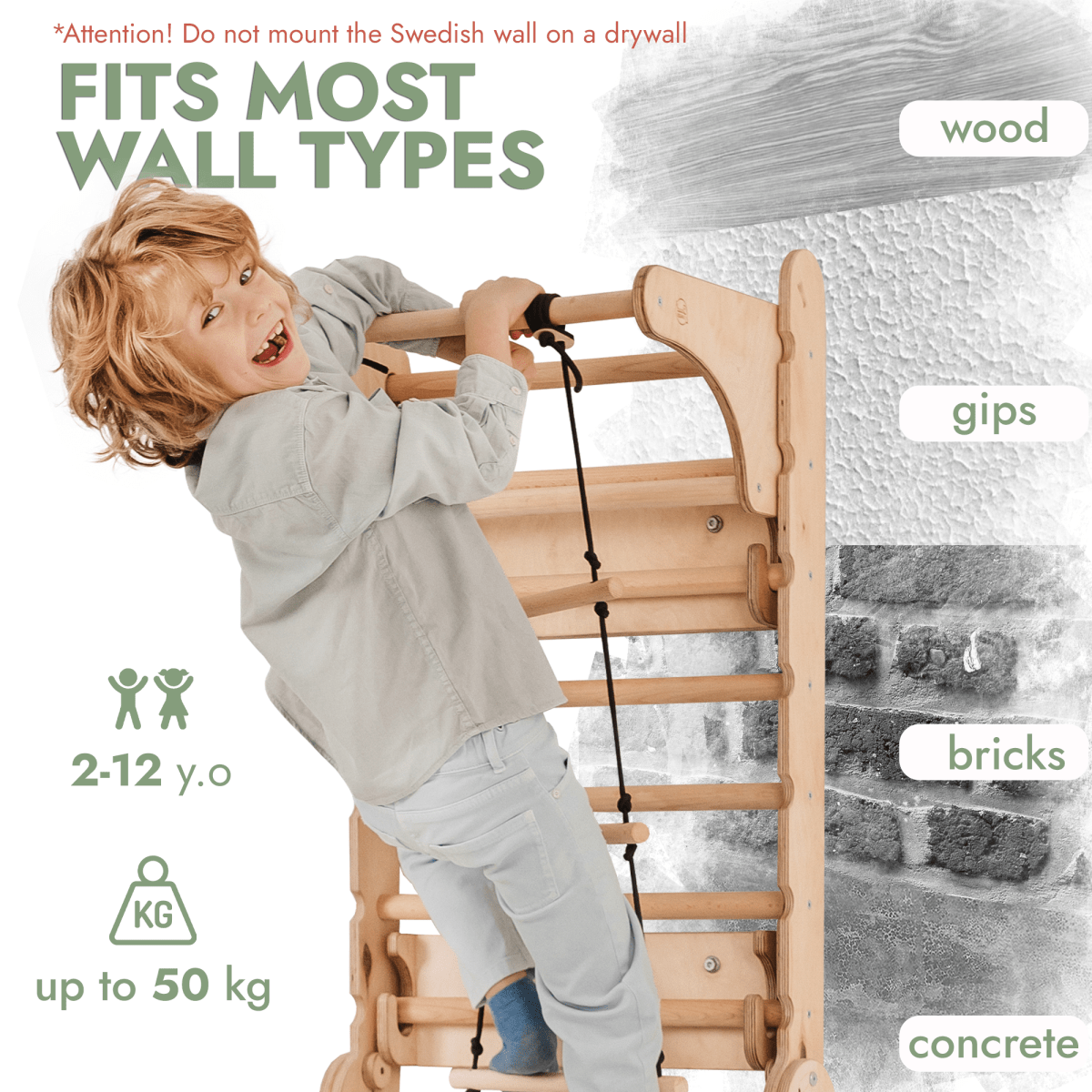 Wooden Swedish Wall / Climbing ladder for Children + Swing Set + Slide Board + Art Add-on - The Baby Penguin