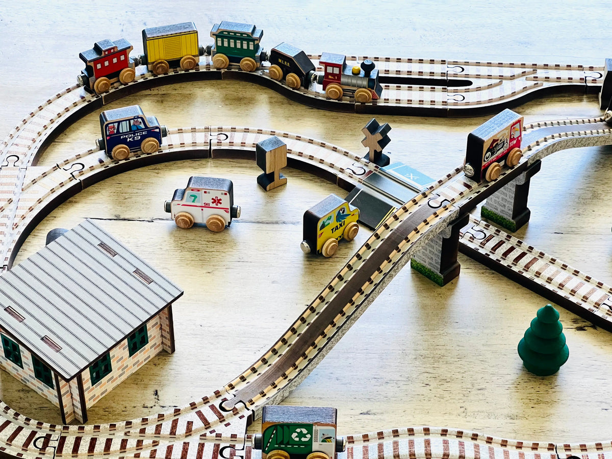 Wooden Train Town Set - Made in the USA | NameTrains Maple Landmark