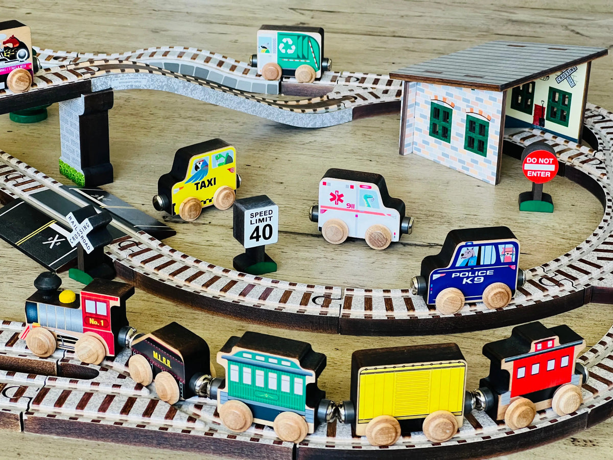 Wooden Train Town Set - Made in the USA | NameTrains Maple Landmark