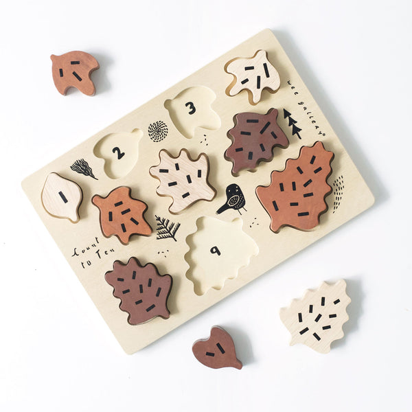 Wooden Tray Puzzle - Count to 10 Leaves - The Baby Penguin
