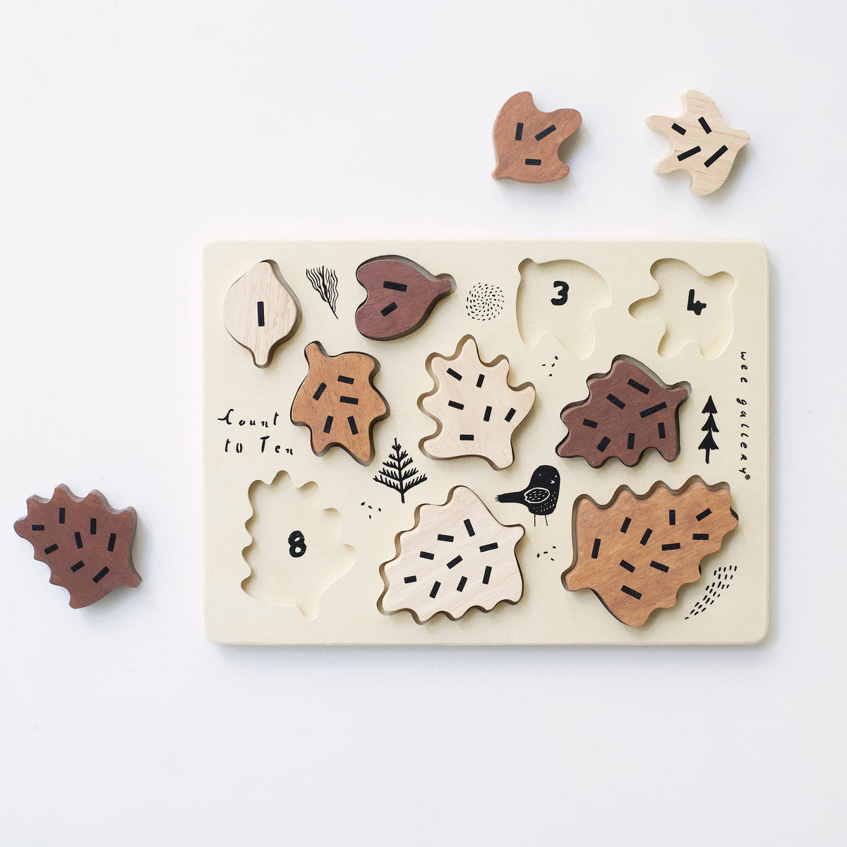 Wooden Tray Puzzle - Count to 10 Leaves - The Baby Penguin