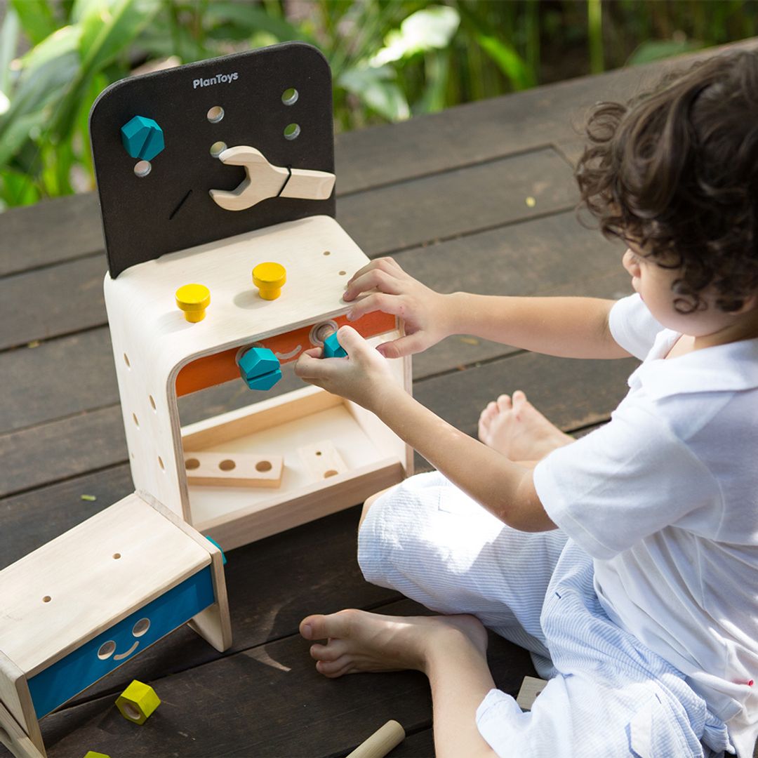 PlanToys Wooden Toy Workbench with Tools