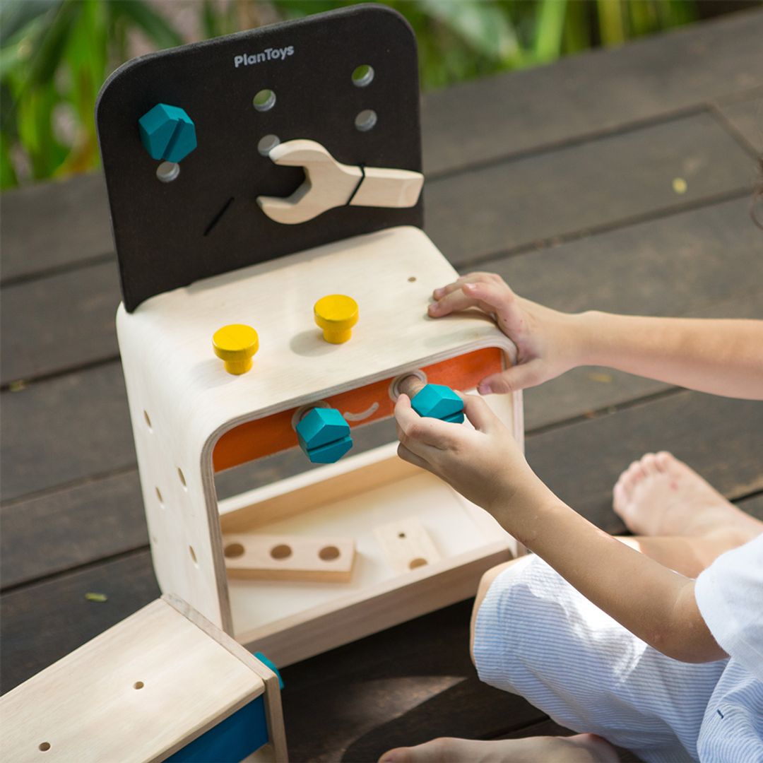 PlanToys Wooden Toy Workbench with Tools