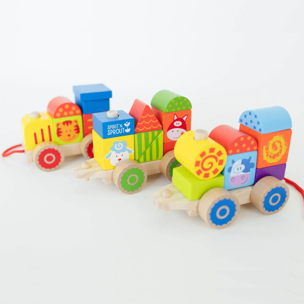 SpiritnSprout: Close-up of stacked animal and farm blocks on the train cars