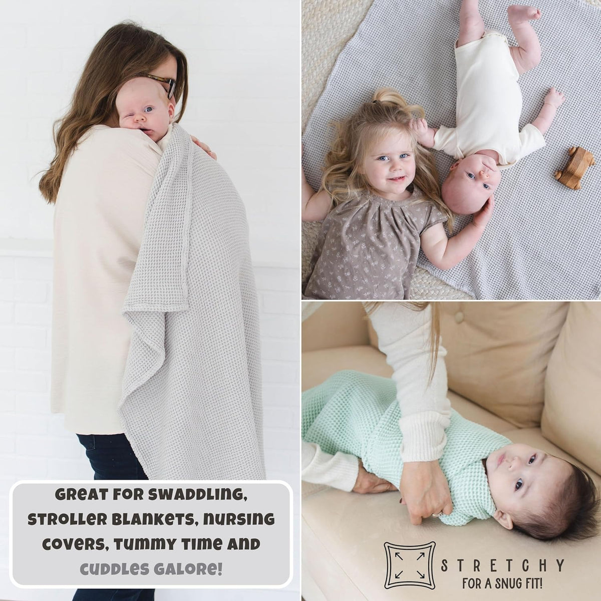 SpiritnSprout: Collage of the grey blanket during caregiver cuddles and baby use