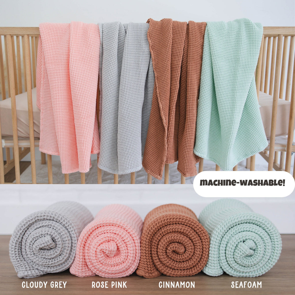 SpiritnSprout: Four blanket colors displayed hanging and rolled