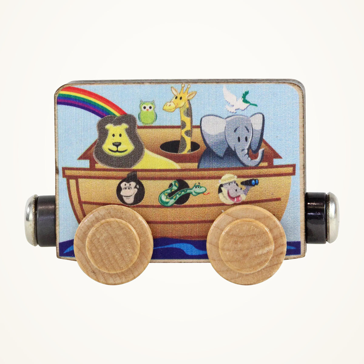 Maple Landmark NameTrains Noah’s Ark Wooden Train Car photographed on a warm ivory background.