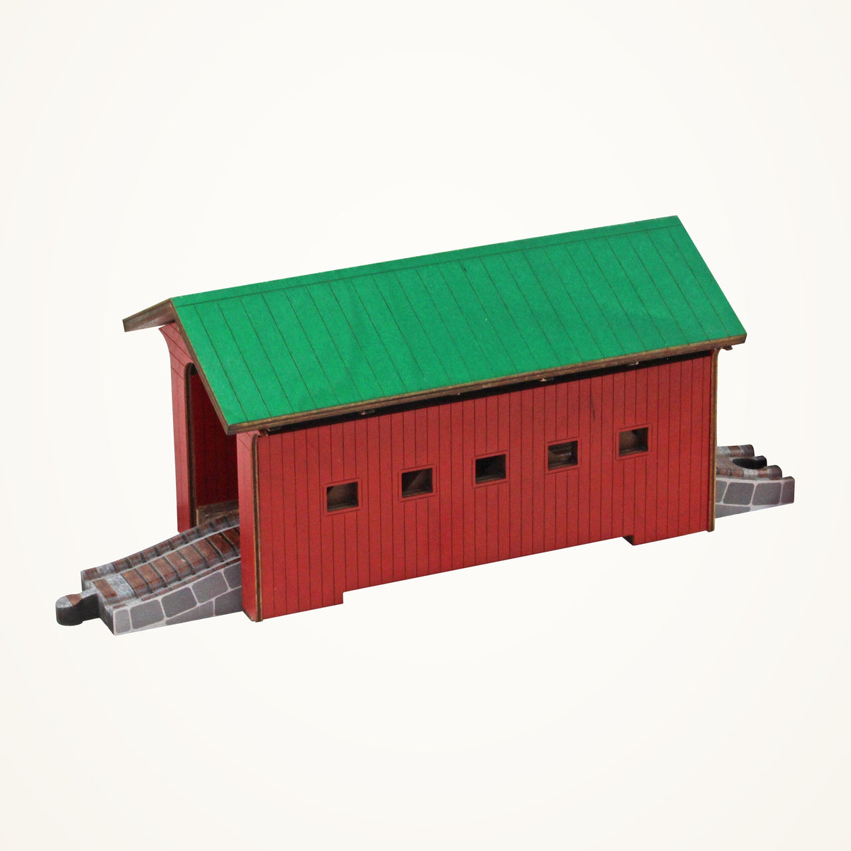 Maple Landmark Arlington Covered Bridge in Vermont photographed on a warm ivory background.
