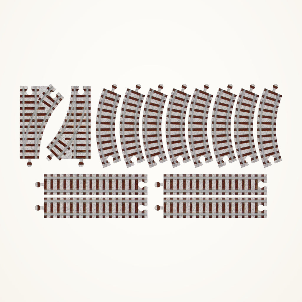 Maple Landmark NameTrains Wooden Track Expansion Pack 1, 14 Pieces on a warm ivory background