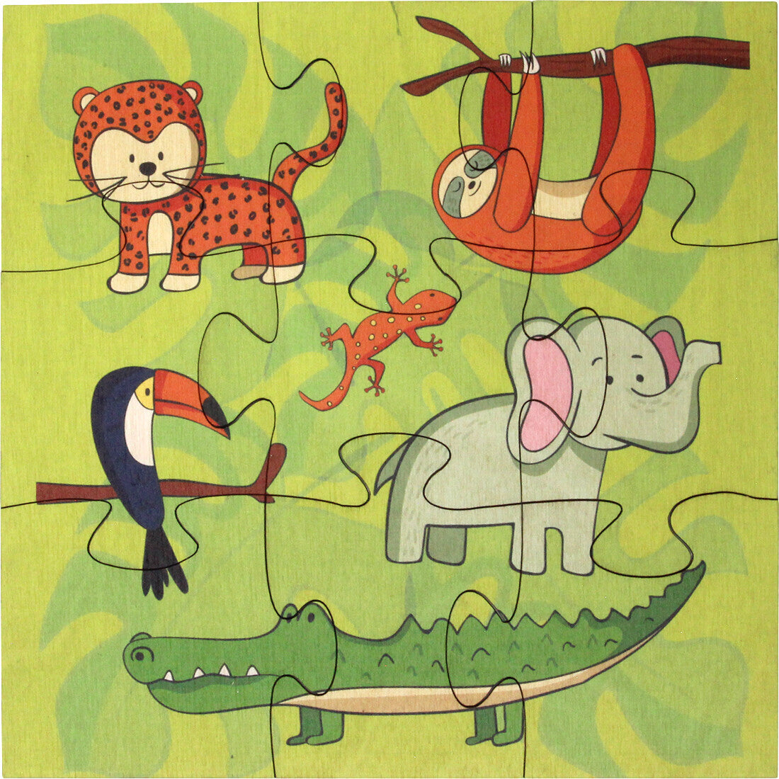 Jungle-animal side of the Maple Landmark two-sided wooden puzzle