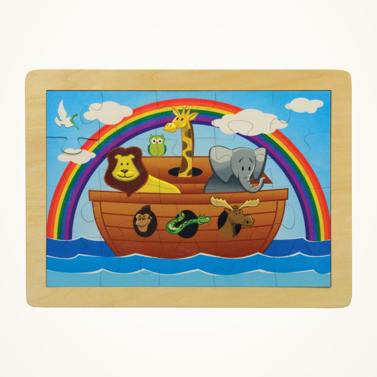 Maple Landmark Noah’s Ark Wooden Puzzle, 20 Pieces photographed on a warm ivory background.