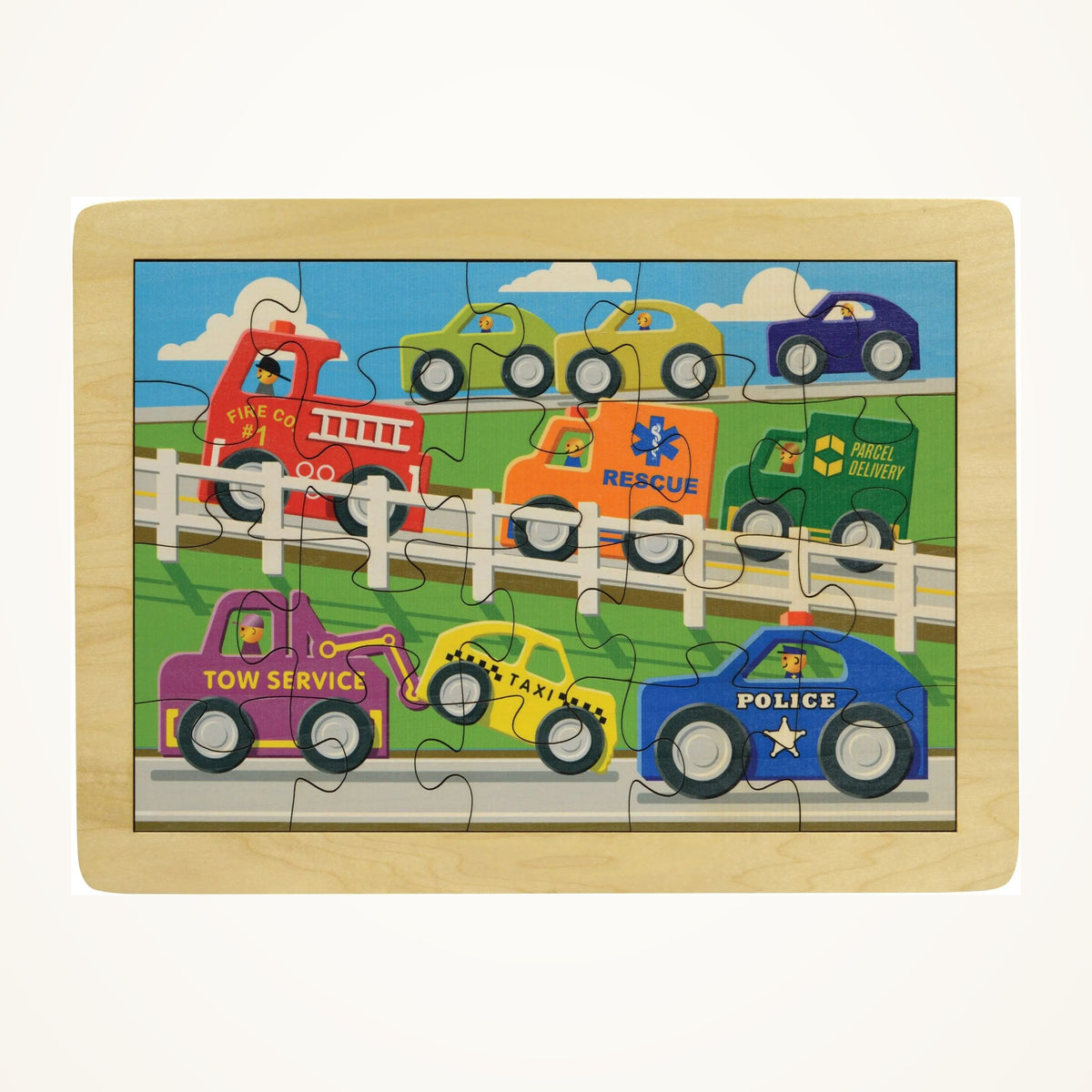 Maple Landmark Emergency Highway Puzzle photographed on a warm ivory background.