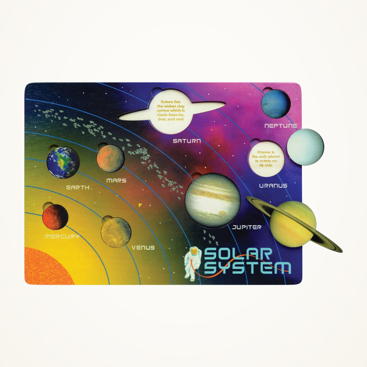 Maple Landmark Lift & Learn Solar System Puzzle photographed on a warm ivory background.